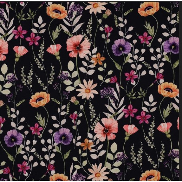 TISSUS JERSEY FLEURS DIGITAL BLEU